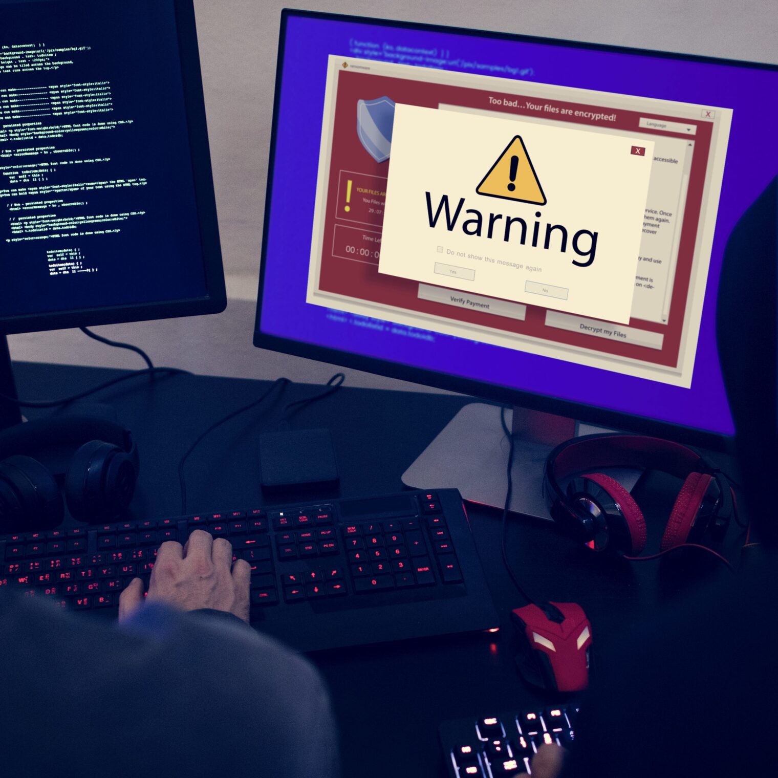 Computer showing a security warning pop-up